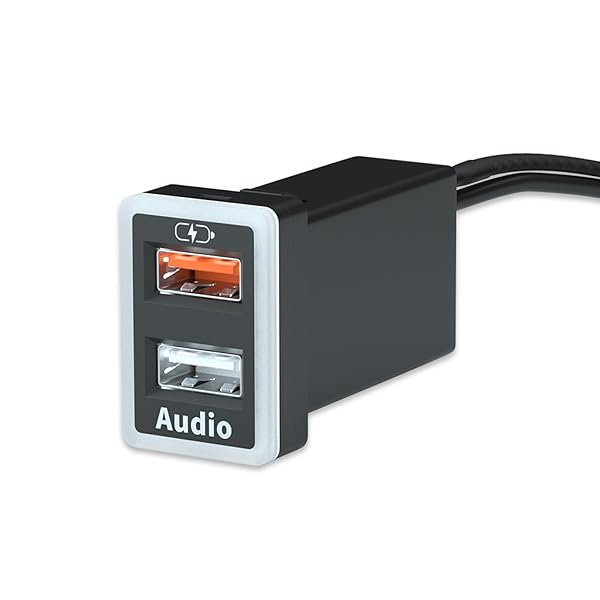 B&DOG XSIN Car Charger QC3.0 Fast Charge Dual USB Port with LED Light for Toyota Fortuner Highlander Rav4 Corolla White 1.3x0.9inch