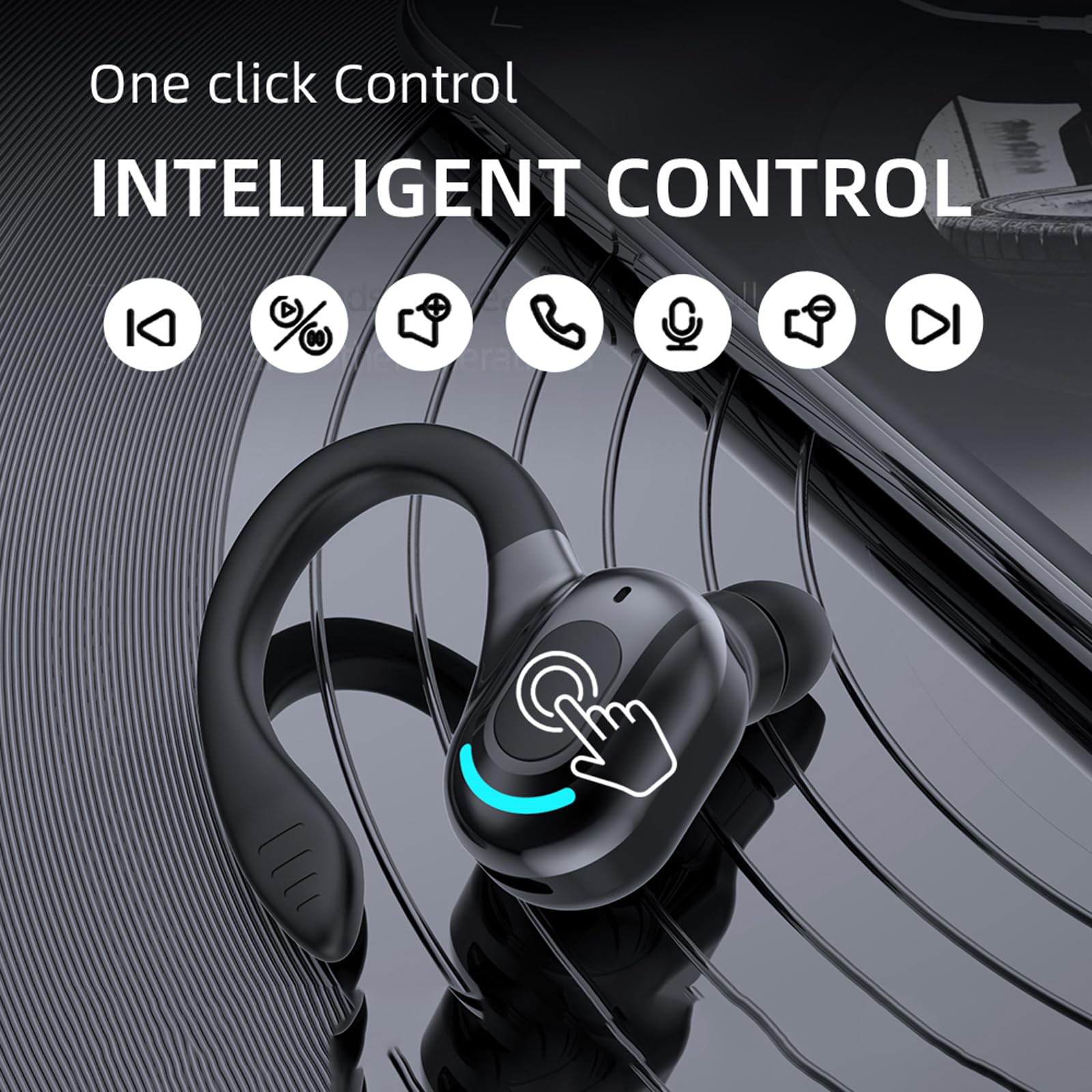 Wireless Earbuds with Earhooks Single Bluetooth Earpiece Sports Headphones Over the Ear Running Workout Wrap Around Earbuds 20H Long Battery Life - View 4 of 7