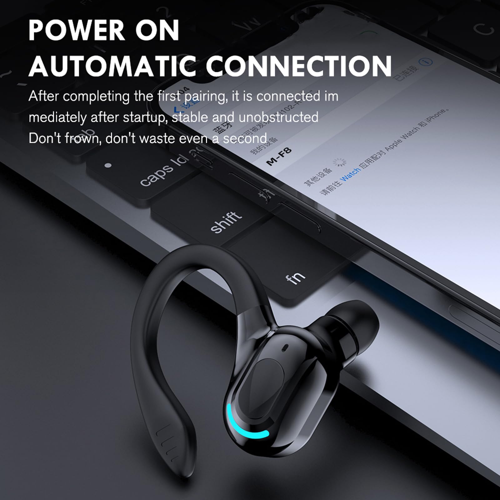 Wireless Earbuds with Earhooks Single Bluetooth Earpiece Sports Headphones Over the Ear Running Workout Wrap Around Earbuds 20H Long Battery Life - View 5 of 7