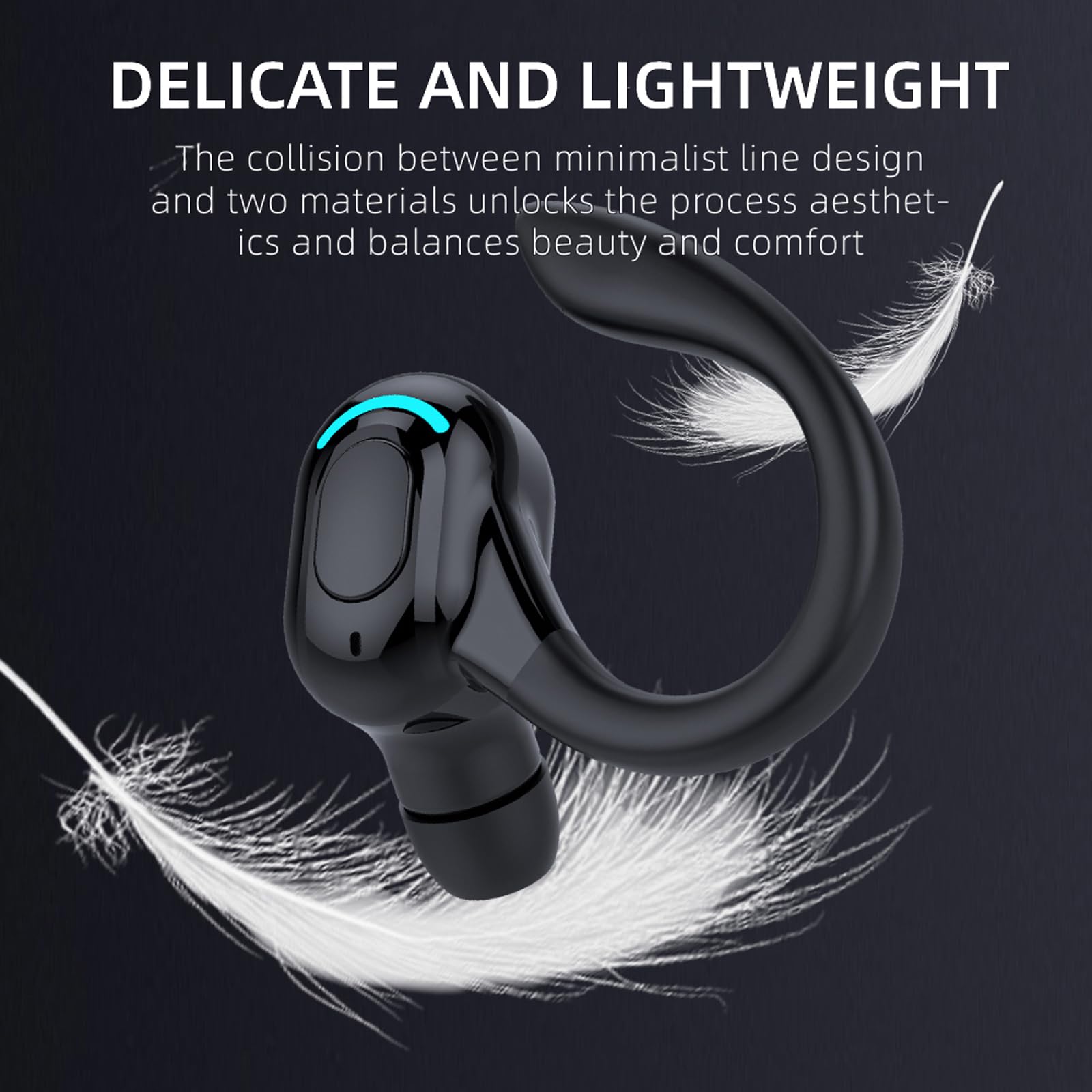 Wireless Earbuds with Earhooks Single Bluetooth Earpiece Sports Headphones Over the Ear Running Workout Wrap Around Earbuds 20H Long Battery Life - View 6 of 7