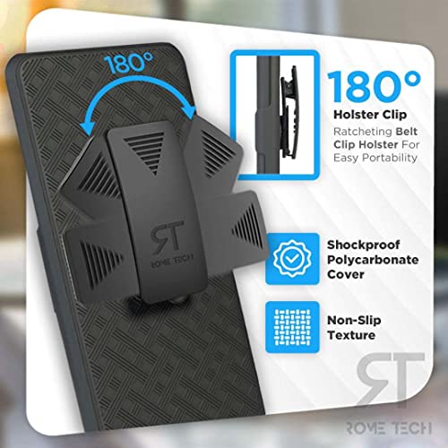 Rome Tech Rome Tech Belt Clip Phone Case for Motorola Edge Plus 2022 Plus 5G UW Edge Pro 30 XT22011 Rugged Shell Holster with Kickstand Black - View 5 of 7