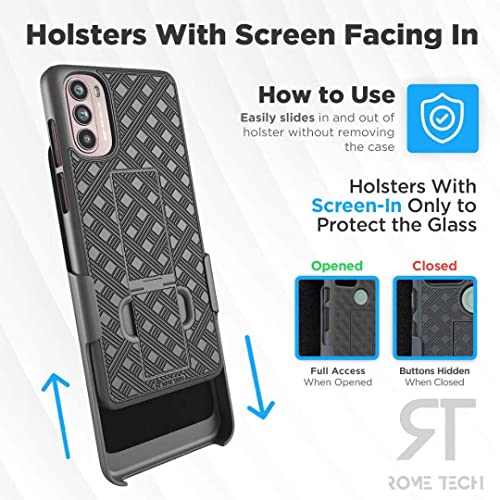 Rome Tech Rome Tech Belt Clip Phone Case for Motorola Edge Plus 2022 Plus 5G UW Edge Pro 30 XT22011 Rugged Shell Holster with Kickstand Black - View 6 of 7