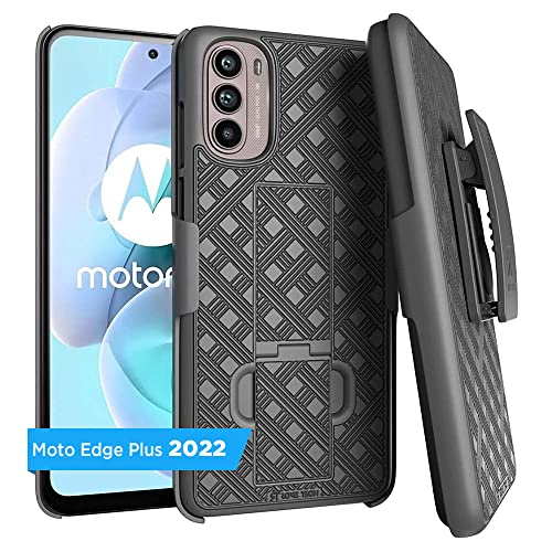 Rome Tech Rome Tech Belt Clip Phone Case for Motorola Edge Plus 2022 Plus 5G UW Edge Pro 30 XT22011 Rugged Shell Holster with Kickstand Black - View 2 of 7