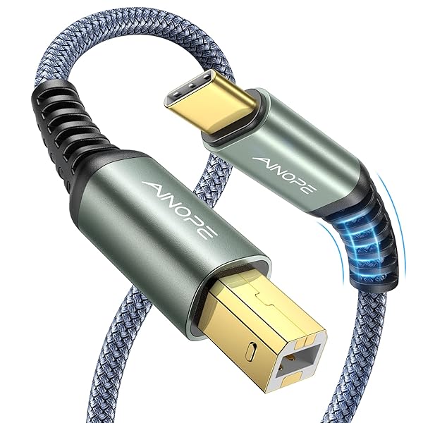AINOPE 6.6FT USB B to USB C Printer Cable - Nylon Braided for Yamaha, Casio, HP, Brother, Canon Printers & Keyboards