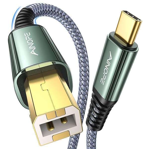 AINOPE 10FT USB B to USB C Printer Cable - Gold Plated, Nylon Braided for Yamaha, HP, Brother, Canon Printers