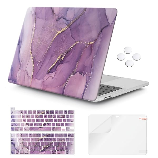 iCasso iCasso MacBook Pro 13 Inch Case 2022 2021 2016 2020 A2338 M2 M1 A2159 A1989 A1706 A1708 Hard Shell with Keyboard Cover and Screen Film Purple - View 2 of 9