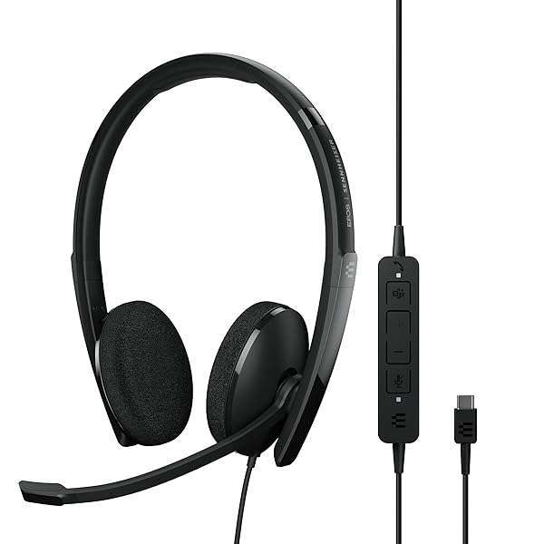 EPOS EPOS I SENNHEISER C10 USB Headset with Microphone | Wired Headphones with Simple and Flexible USB C Connection and EPOS BrainAdaptâ„¢ Technology ,Black - View 6 of 8