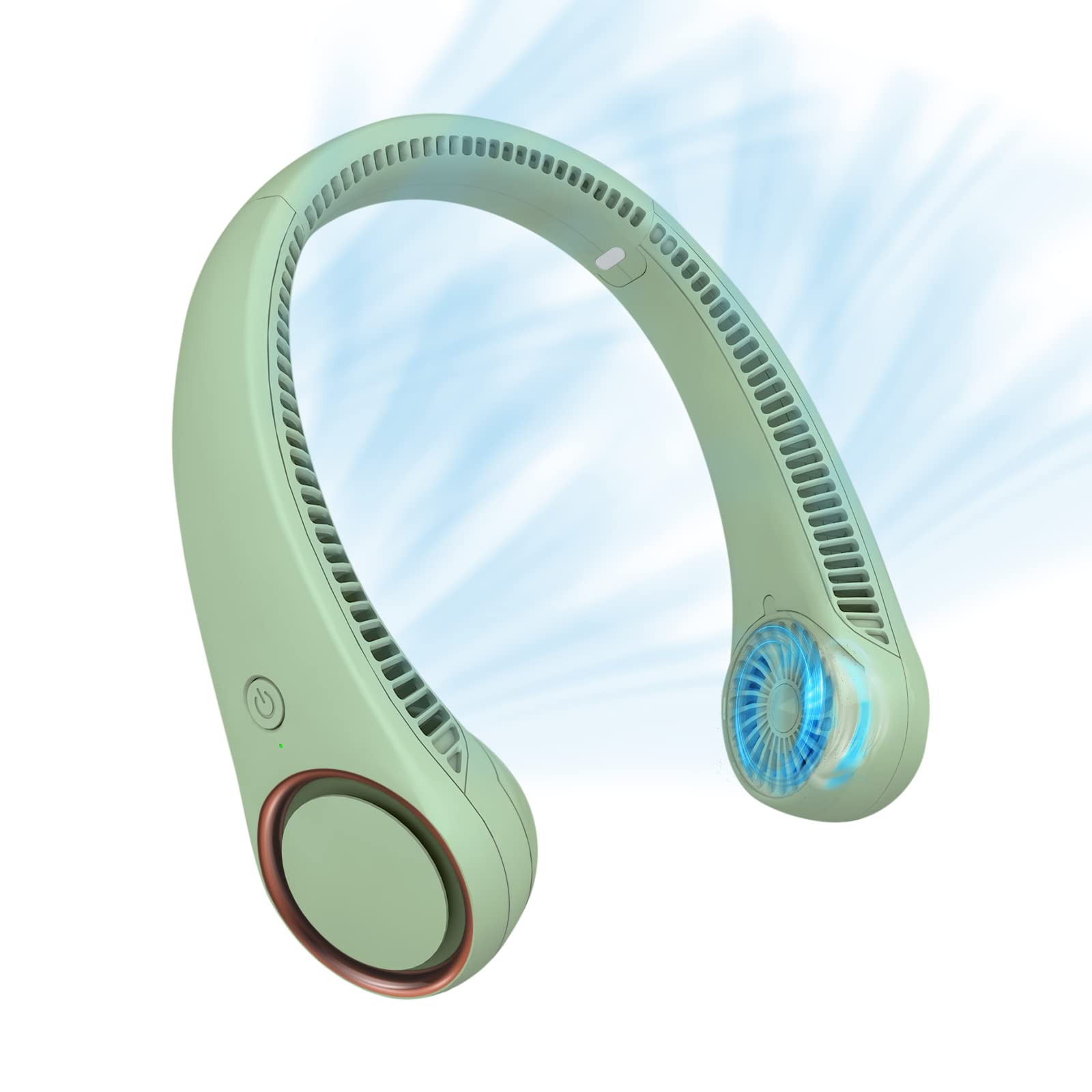 CIVPOWER Neck Fan Portable Personal Cooling Rechargeable Bladeless Hands Free 3 Speed USB Operated Wearable Design for Men Women Light Green