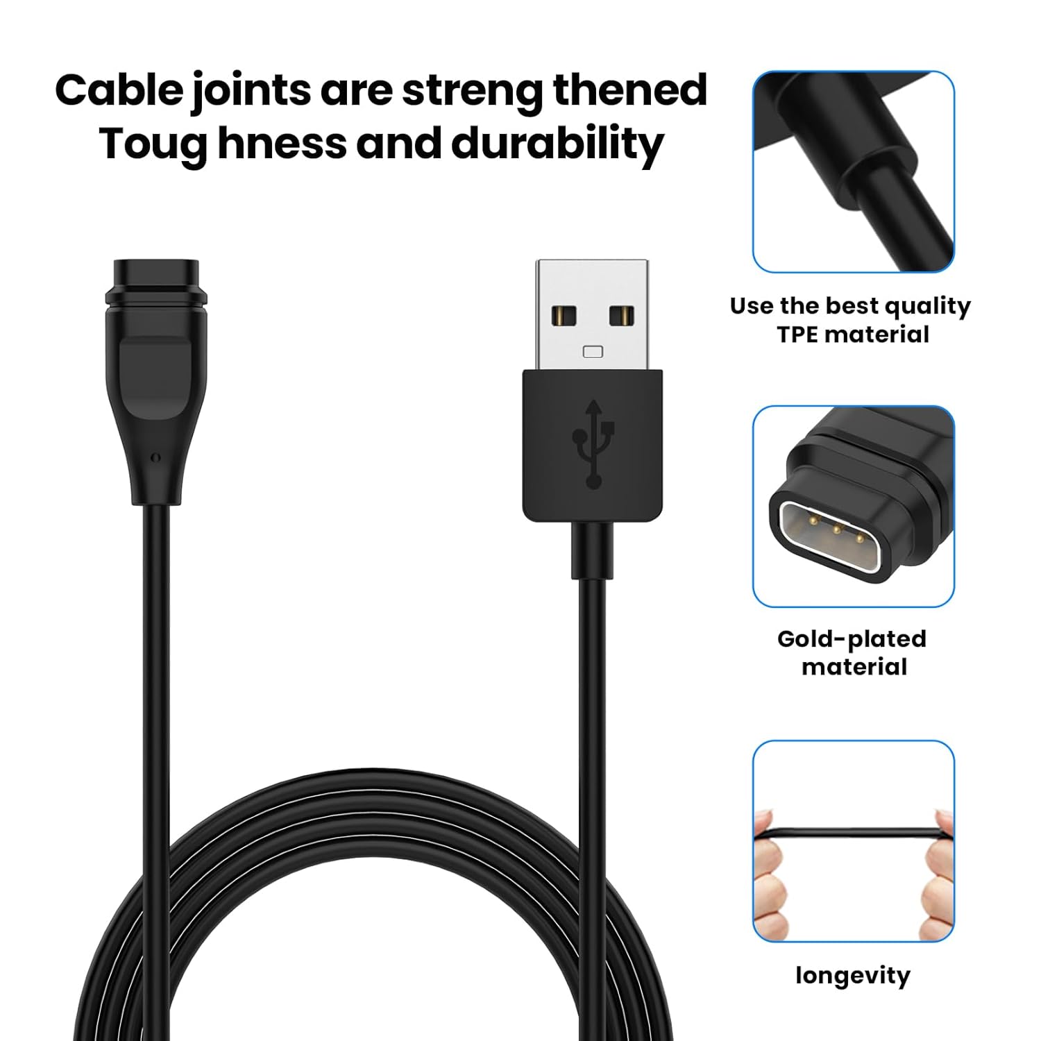 E ECSEM ECSEM USB Charger for Coros Pace 3, Apex, Vertix - Fast Data Sync & Replacement Cable - View 4 of 7