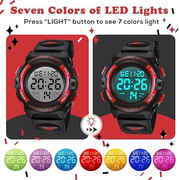 A ALPS ALPS Boys Digital Sport Watch: Waterproof, LED Backlight, Alarm & Calendar for Ages 3-15 - View 5 of 9