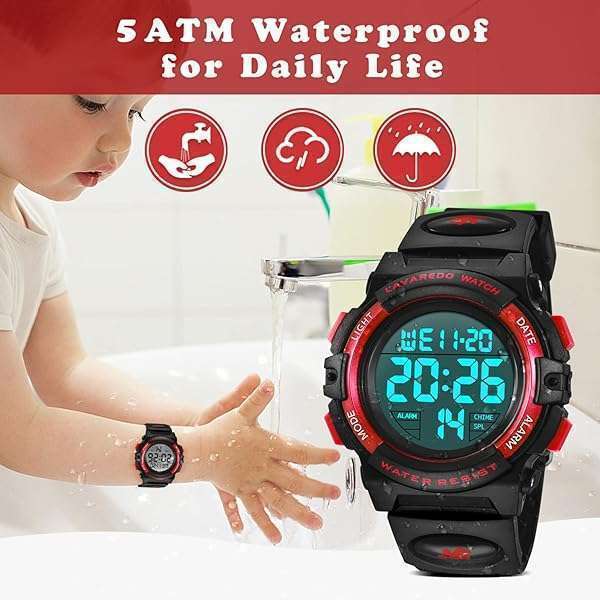 A ALPS ALPS Boys Digital Sport Watch: Waterproof, LED Backlight, Alarm & Calendar for Ages 3-15 - View 7 of 9