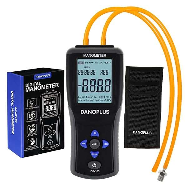 DANOPLUS Professional Digital Manometer for Gas Pressure Testing | 12 Units, Large LCD, Data Record Function - HVAC Air Pressure Meter
