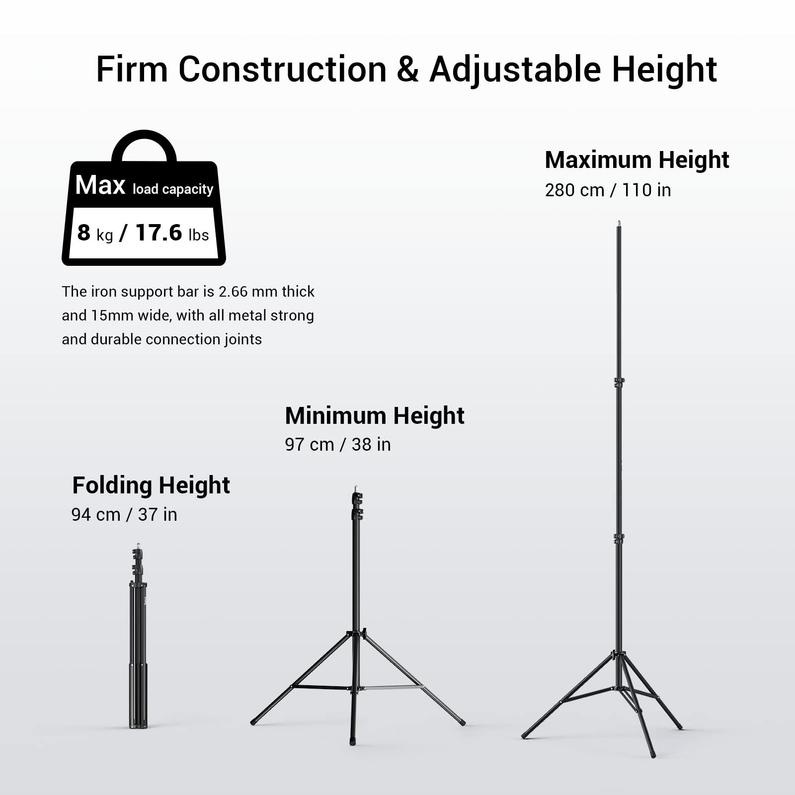 SMALLRIG SMALLRIG 110 Inch Photography Light Stand Air Cushioned Aluminum Tripod for Softbox Studio Light Reflector and Ring Light Max Load 8kg RA-S280 - View 2 of 9