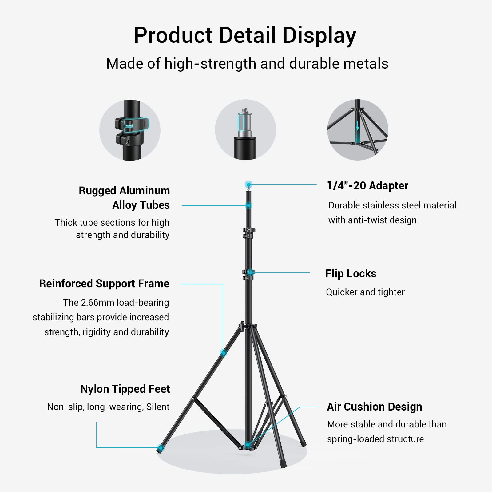 SMALLRIG SMALLRIG 110 Inch Photography Light Stand Air Cushioned Aluminum Tripod for Softbox Studio Light Reflector and Ring Light Max Load 8kg RA-S280 - View 4 of 9