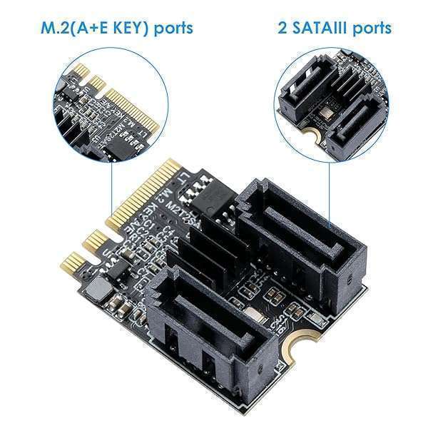 MZHOU MZHOU M.2(A+E Key) to 2 Ports SATA3.0 6G Multiplier Free Driver with 2X SATA Cables for Motherboard SATA Hard Drive Port Extension Cards - View 6 of 9