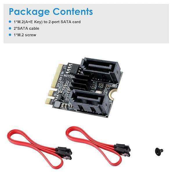MZHOU MZHOU M.2(A+E Key) to 2 Ports SATA3.0 6G Multiplier Free Driver with 2X SATA Cables for Motherboard SATA Hard Drive Port Extension Cards - View 9 of 9