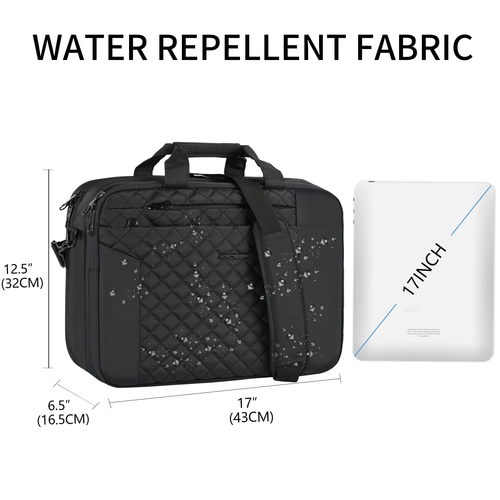 KROSER 17 Inch Expandable Waterproof Laptop Bag for Men and Women Anti-Theft Messenger Briefcase for Business Office Travel Black - View 3 of 6