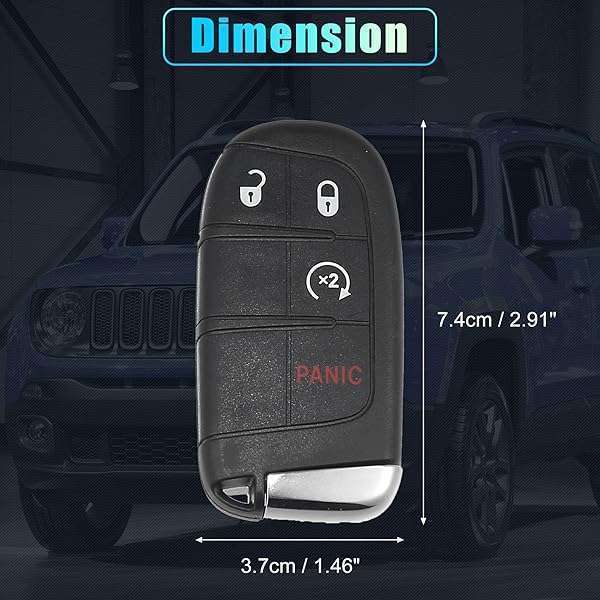 X AUTOHAUX X AUTOHAUX 4-Button Key Fob Case for Jeep & Fiat - Keyless Entry Remote Shell M3N-40821302 (No Chip) - View 5 of 11