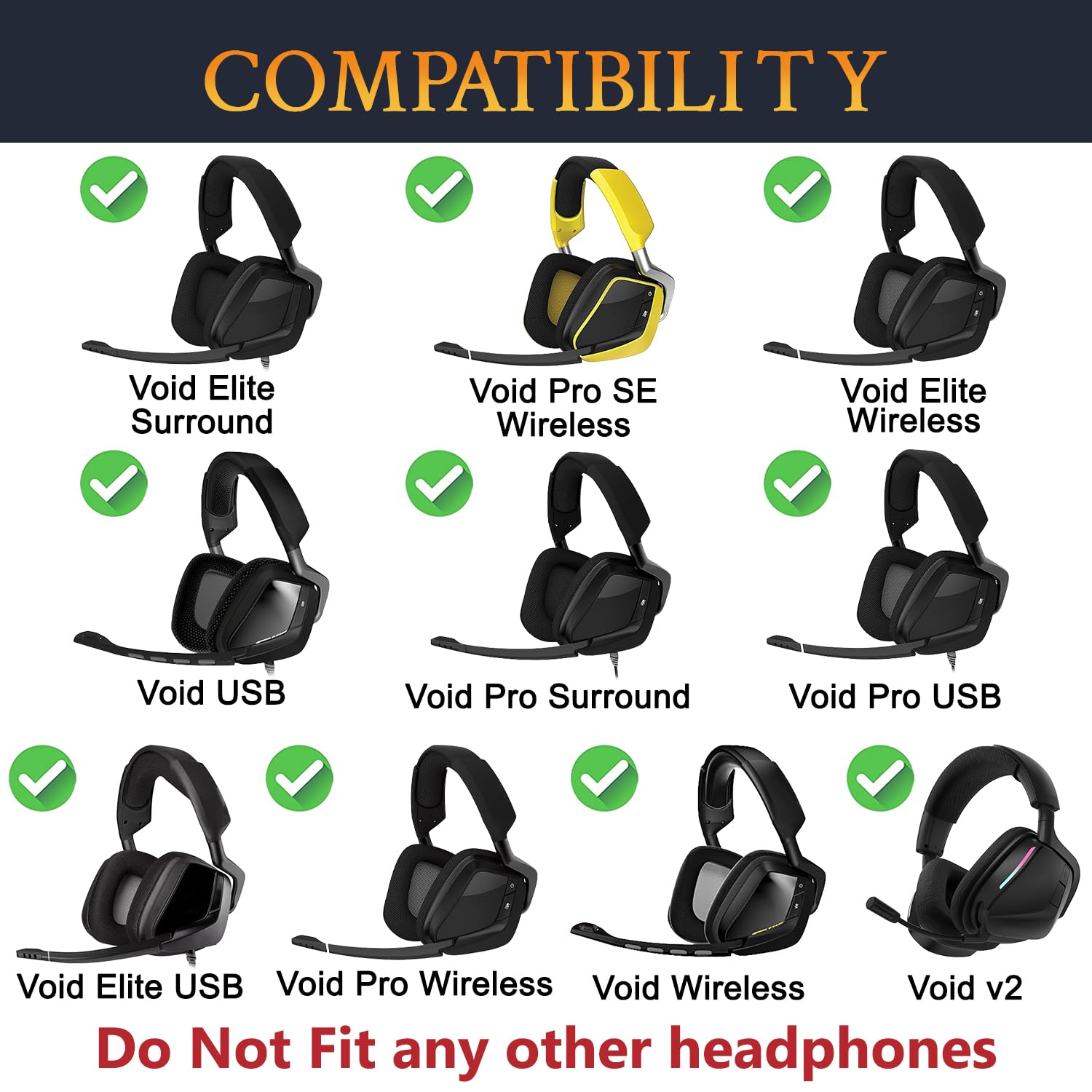 SOULWIT SOULWIT Earpads Replacement for Corsair Void Pro Elite Surround Gaming Headsets Noise Isolation Foam Ear Pads Cushions Black - View 2 of 7