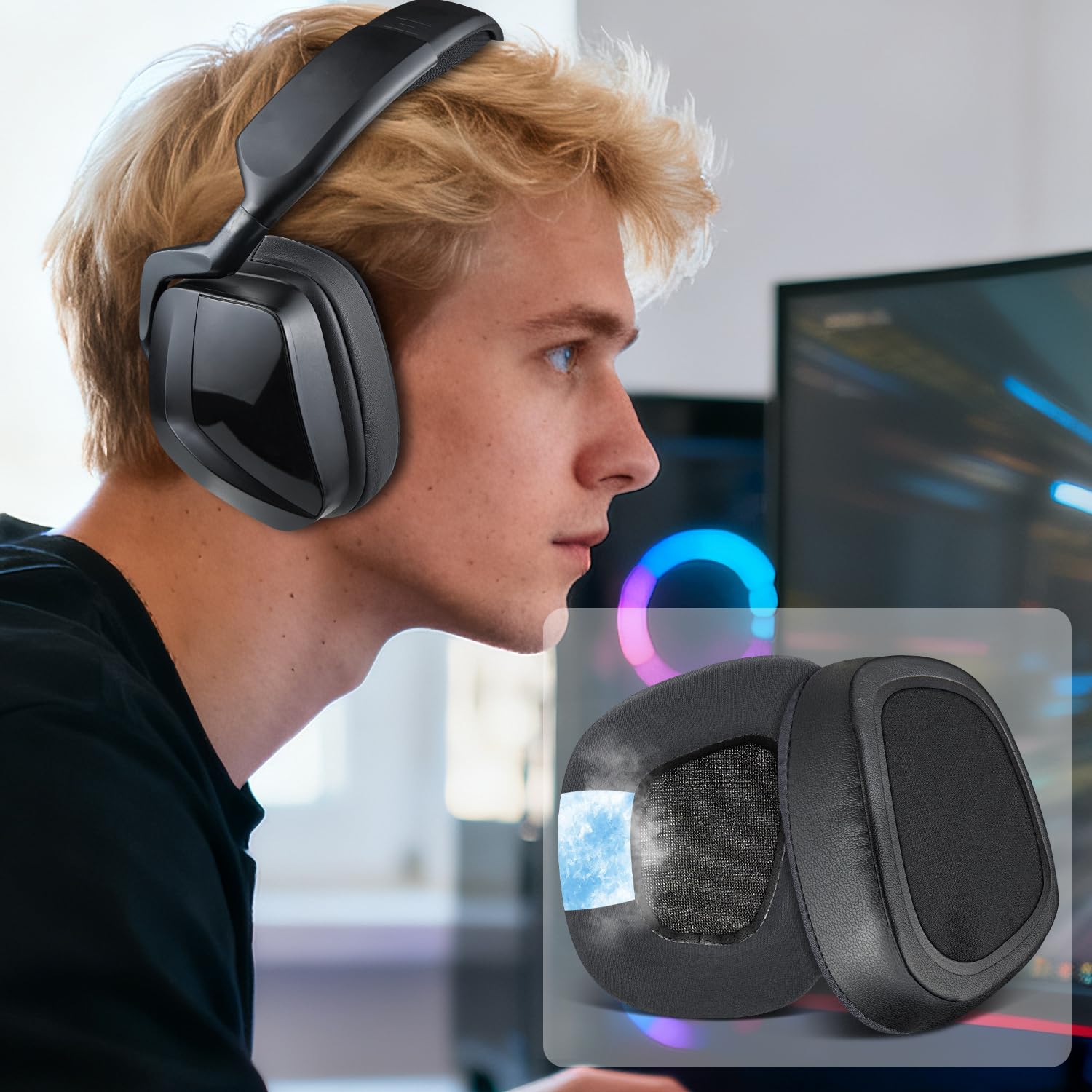 SOULWIT SOULWIT Earpads Replacement for Corsair Void Pro Elite Surround Gaming Headsets Noise Isolation Foam Ear Pads Cushions Black - View 7 of 7