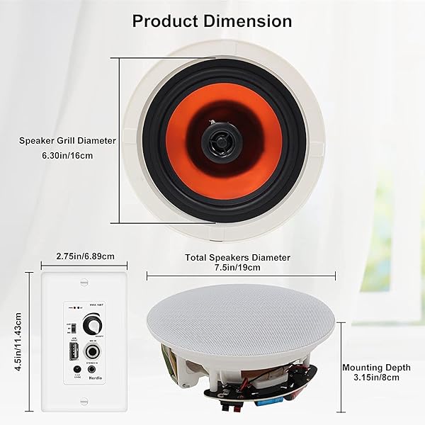 Herdio Upgrade Your Sound: Herdio 6.5'' Bluetooth In-Wall Speakers System with 600W Amplifier for Home Theater & Office - View 6 of 8
