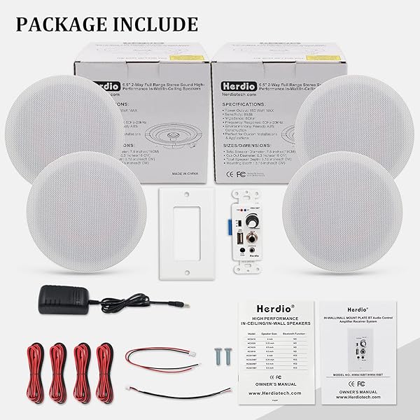 Herdio Upgrade Your Sound: Herdio 6.5'' Bluetooth In-Wall Speakers System with 600W Amplifier for Home Theater & Office - View 7 of 8