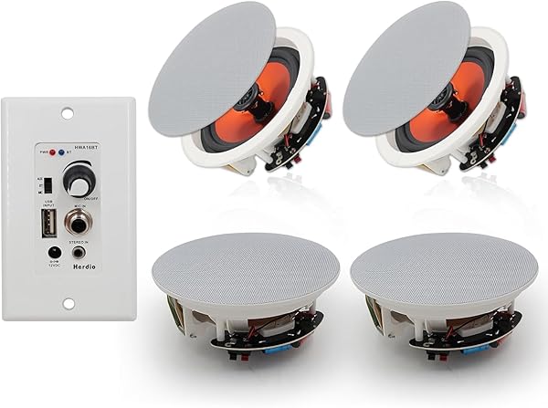 Upgrade Your Sound: Herdio 6.5'' Bluetooth In-Wall Speakers System with 600W Amplifier for Home Theater & Office