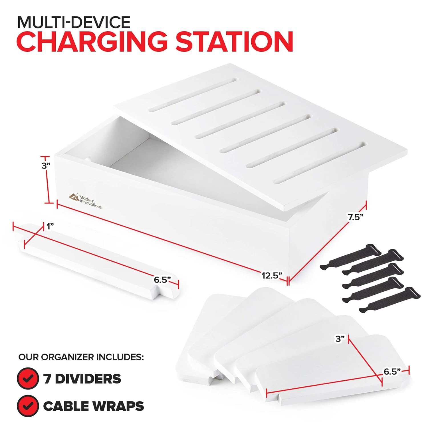 Modern Innovations Modern Innovations Bamboo Charging Station for Multiple Devices White Wood Organizer Desk Docking Stand for Cell Phone Charger Compatible with Apple Android iPad iPhone Tablet Laptop - View 2 of 6