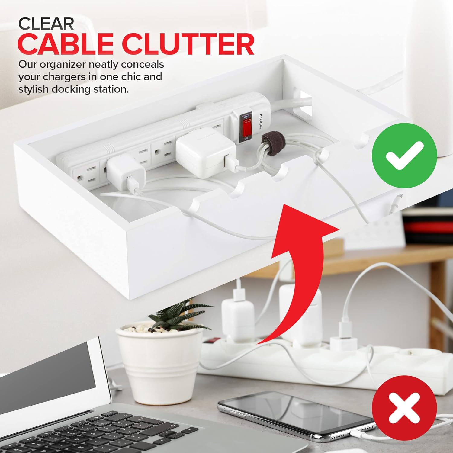 Modern Innovations Modern Innovations Bamboo Charging Station for Multiple Devices White Wood Organizer Desk Docking Stand for Cell Phone Charger Compatible with Apple Android iPad iPhone Tablet Laptop - View 5 of 6