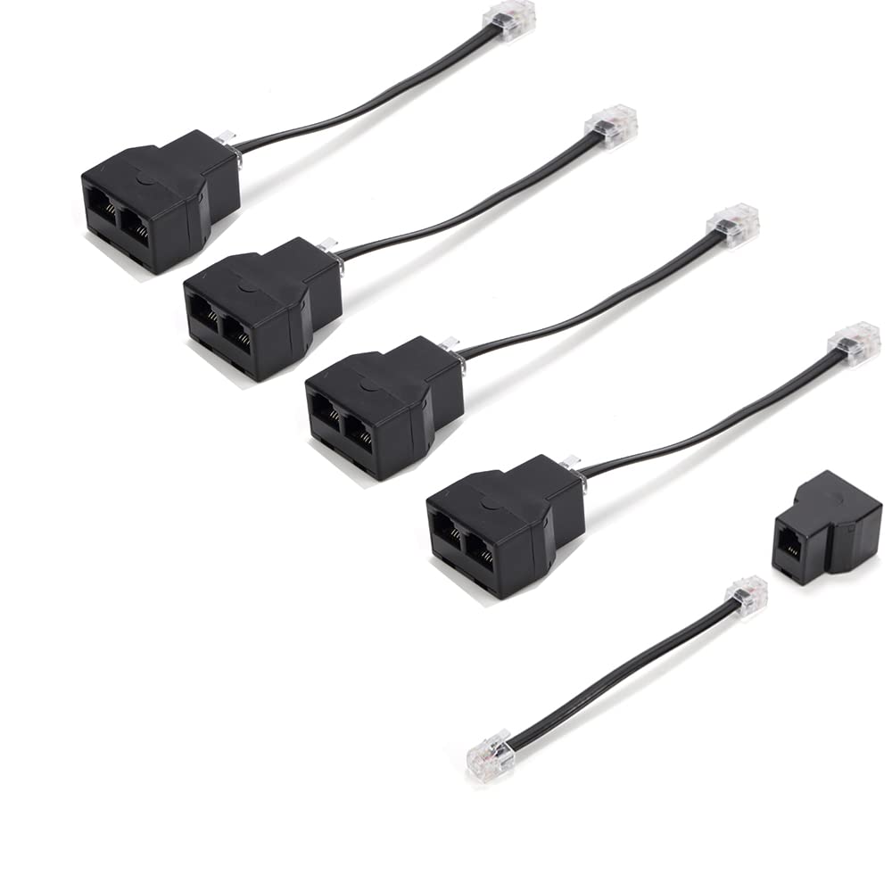 Vthahaby Phone Line Splitter 5 Pack RJ11 6P4C Plugs for Telephone and Fax Machine Black