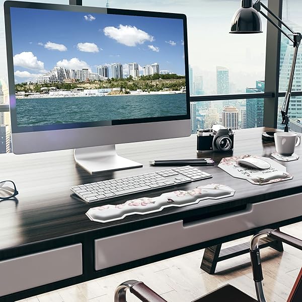 CGFGHHUY Cherry Blossom Keyboard Wrist Rest Pad and Ergonomic Gaming Mouse Pad Set with Memory Foam for Easy Typing and Wrist Pain Relief - View 8 of 9