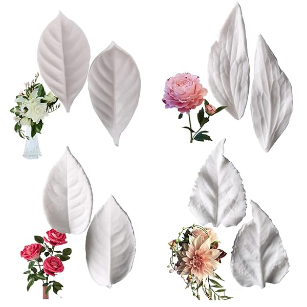 KALAIEN 8Pcs KALAIEN Silicone Leaf Veiners for Fondant - Perfect for Rose, Peony & Lily Crafts