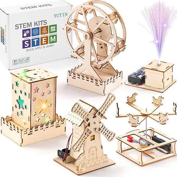 Yutin Yutin 5 Individual STEM Science Kits for Kids Wood Arts and Craft Kits STEM Toys for Boys Girls Age 8 to 14 Gift Idea 3D Puzzles Building Set