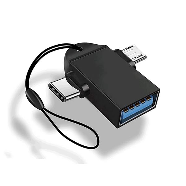 Sokelinn-six 2-in-1 OTG Converter USB 3.0 to Micro USB & Type C Adapter for Laptops, Phones & Tablets - Black with Lanyard