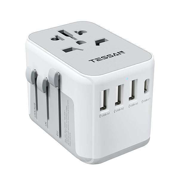 TESSAN Buy TESSAN Universal Travel Adapter: 4 USB Ports, Worldwide Plug for USA, Europe, UK, Australia & More!