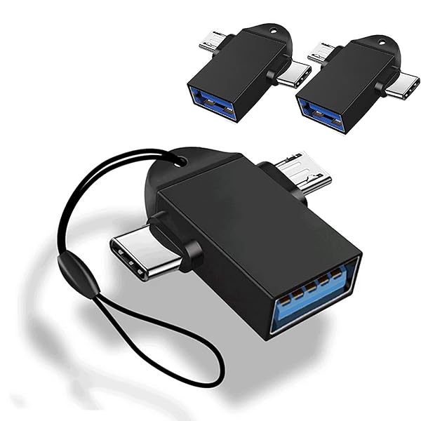 Sokelinn-six 2-in-1 OTG Converter USB 3.0 to Micro USB & Type C Adapter for Laptops, Phones & Tablets - Includes Lanyard (Black)