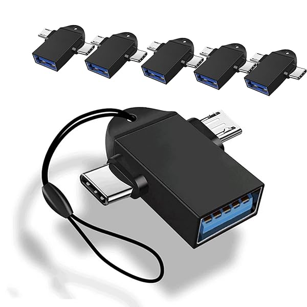 Sokelinn-six 2 in 1 OTG Converter USB 3.0 to Micro USB and Type C Adapter with Lanyard,Used for U Disk Mouse Laptop Mobile Phones or Tablets (5, Black)
