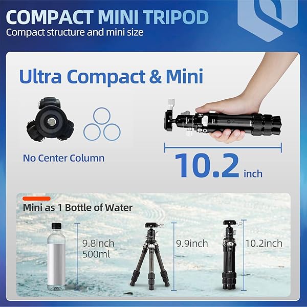 Fotopro Fotopro Mini Carbon Fiber Tripod, Lightweight Compact Travel Tripod with 360 Degree Ball Head, QR Plate for Camera Camcorder, Mini Tripod Max Load 11lbs, Black - View 4 of 8