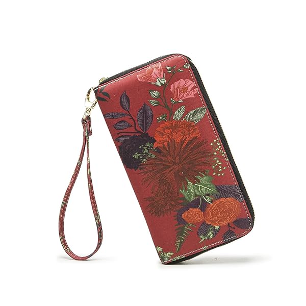 LOVESHE LOVESHE Women's RFID Blocking Zip Around Clutch Wallet Stylish Wristlet for Women in Viburnum Ranunculus Color