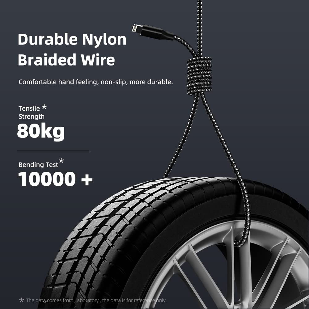 Apple MFi Certified iPhone Charger Fast Charging 3 Pack 10 FT Nylon Braided Lightning Cable Compatible with iPhone 13 12 11 Pro Max and More - View 6 of 7