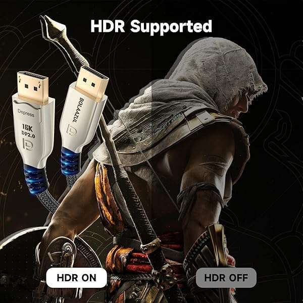 BolAAzuL BolAAzuL 8K DisplayPort 2.0 Cable 10ft, 16K DP Cable 2.0 (16K@60Hz 8K@120Hz 4K@240Hz 165Hz 144Hz GSync/FreeSync) Video/Monitor Cable Braided Displayport to Display Port with Metal Shell for Gaming TV - View 7 of 9