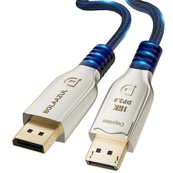 BolAAzuL BolAAzuL 8K DisplayPort 2.0 Cable 10ft, 16K DP Cable 2.0 (16K@60Hz 8K@120Hz 4K@240Hz 165Hz 144Hz GSync/FreeSync) Video/Monitor Cable Braided Displayport to Display Port with Metal Shell for Gaming TV - View 3 of 9