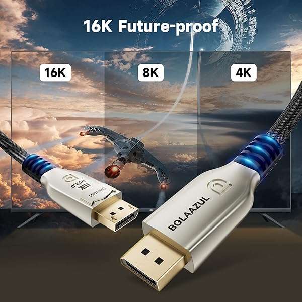 BolAAzuL BolAAzuL 8K DisplayPort 2.0 Cable 6ft - 16K@60Hz, 8K@120Hz, GSync/FreeSync Compatible, UHBR20 DP Male to Male Cord - View 5 of 9