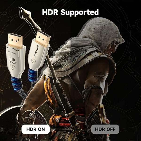 BolAAzuL BolAAzuL 8K DisplayPort 2.0 Cable 6ft - 16K@60Hz, 8K@120Hz, GSync/FreeSync Compatible, UHBR20 DP Male to Male Cord - View 7 of 9