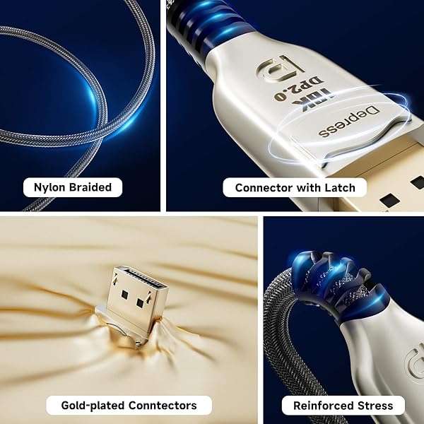 BolAAzuL BolAAzuL 8K DisplayPort 2.0 Cable 6ft - 16K@60Hz, 8K@120Hz, GSync/FreeSync Compatible, UHBR20 DP Male to Male Cord - View 8 of 9