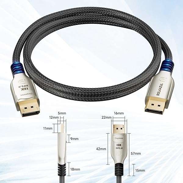BolAAzuL BolAAzuL 8K DisplayPort 2.0 Cable 6ft - 16K@60Hz, 8K@120Hz, GSync/FreeSync Compatible, UHBR20 DP Male to Male Cord - View 9 of 9