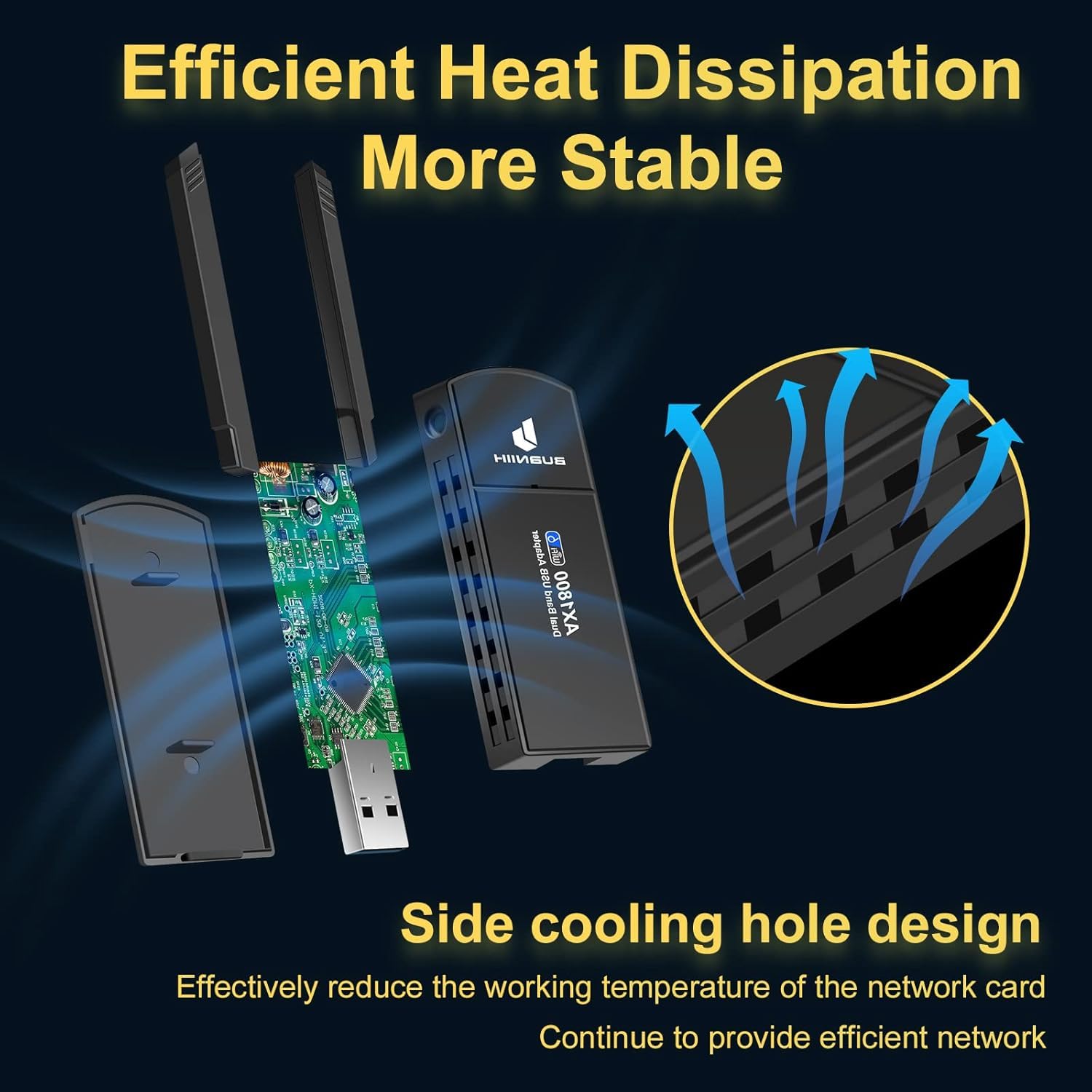 BUANIIH High Speed WiFi USB Adapter for PC 1800Mbps Dual Band with 5dBi Antennas for Stable Streaming and Gaming Compatible with Windows 7 to 11 - View 5 of 7