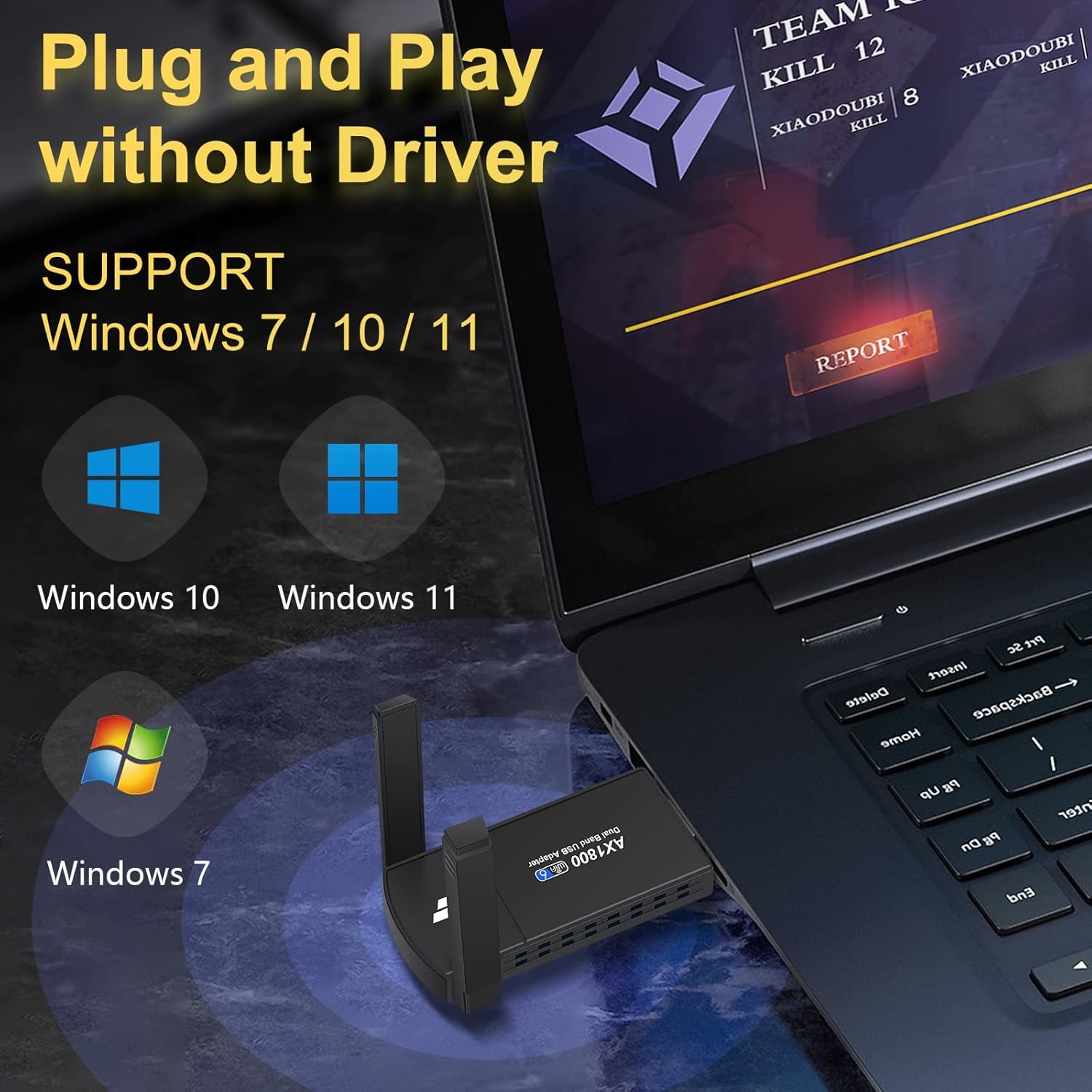 BUANIIH High Speed WiFi USB Adapter for PC 1800Mbps Dual Band with 5dBi Antennas for Stable Streaming and Gaming Compatible with Windows 7 to 11 - View 7 of 7