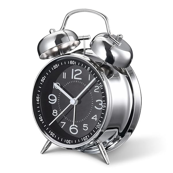 Cadmos Cadmos Loud Alarm Clock for Heavy Sleepers Retro Silent Non-Ticking Quartz Twin Bell Analog Kids Alarm Clocks for Bedrooms Black