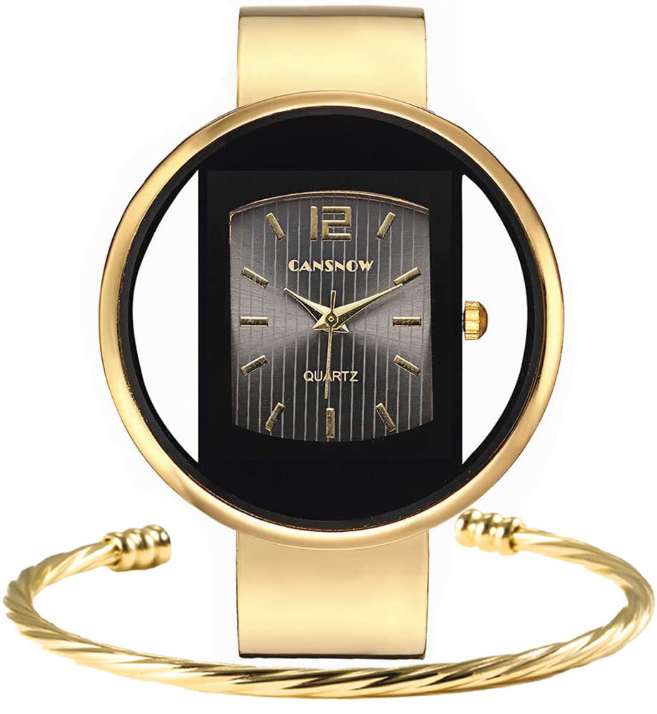 Gosasa Women's Elegant Metal Band Cuff Bangle Dress Watch 6 Inches in Gold for Small and Medium Sizes